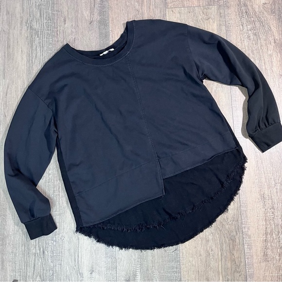Umgee Black Linen Cotton Raw Round Hem Long Sleeve Shirt sz Size - Picture 1 of 7